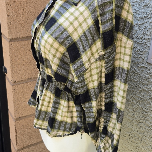 We The Free Wool Blend Plaid Peplum Snap Button Blouse - Picture 6 of 11